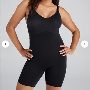 Honeylove Mid-Thigh Vamp Black Sleeveless V-Neck Sculpt Compression Bodysuit XL